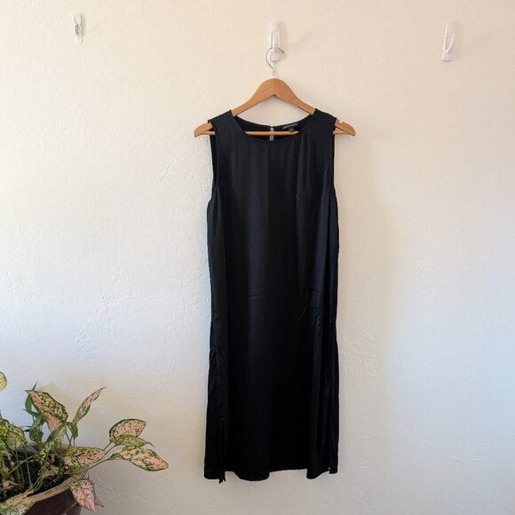 Eileen Fisher Black 100% Silk Shift Dress - Picture 1 of 9